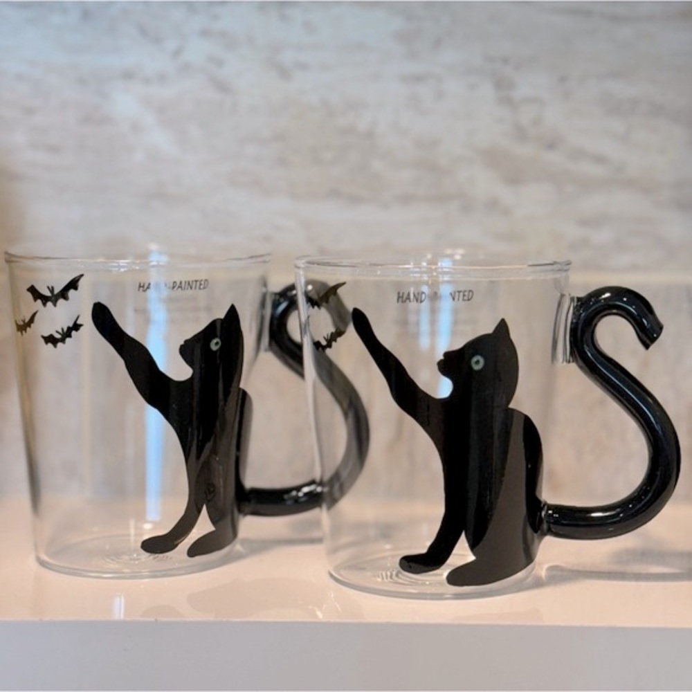 Set of Black Cat Glass‎ Mugs
